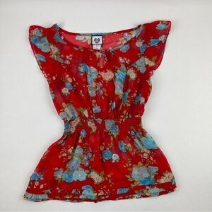 579 Tank Top Womens XS Red Floral Lightweight See Through